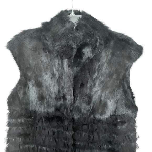 CF Charm Furs Black Rabbit Fur Cap Sleeve Vest Jacket Size Medium - Picture 2 of 12